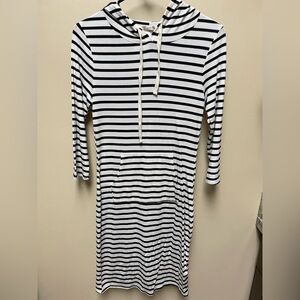 Black and White Striped Hoodie Dress